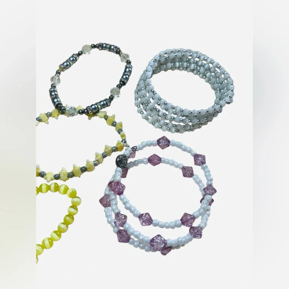 Lot of ten stretchy bracelet bangles included beaded wrap bracelets